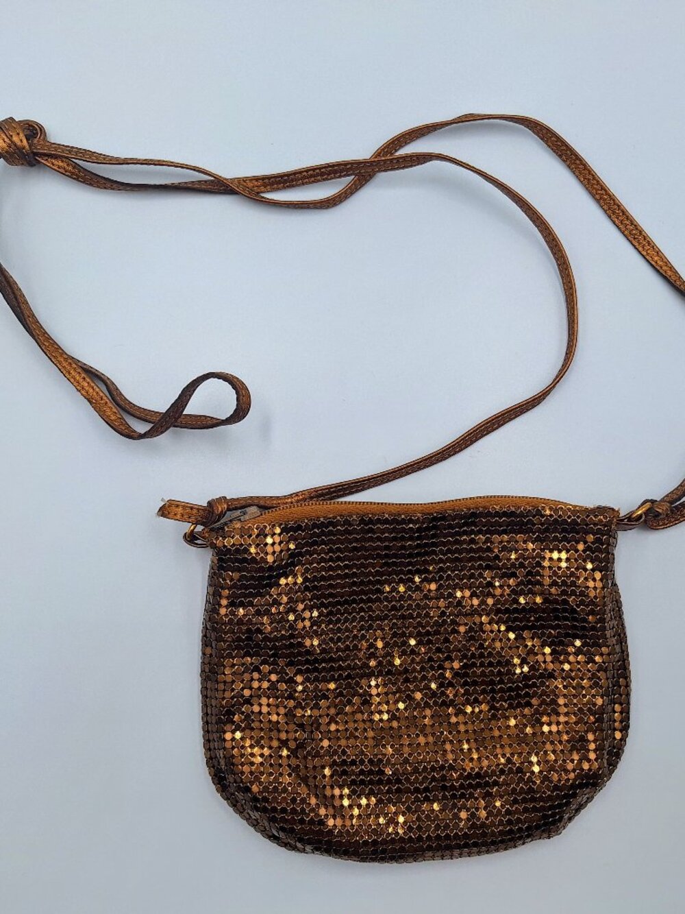 Vintage Whiting & Davis Bronze Metallic Mesh Zippered Small Crossbody Purse